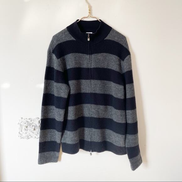 Armani Collezioni Other - Armani Collezioni Black and Gray Rugby Striped Wool Sweater Jacket M